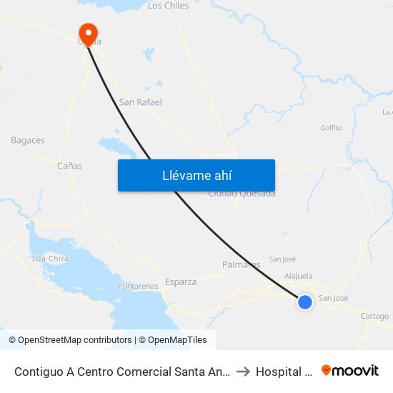 Contiguo A Centro Comercial Santa Ana Town Center to Hospital Upala map