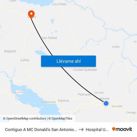 Contiguo A MC Donald's San Antonio, Belén to Hospital Upala map