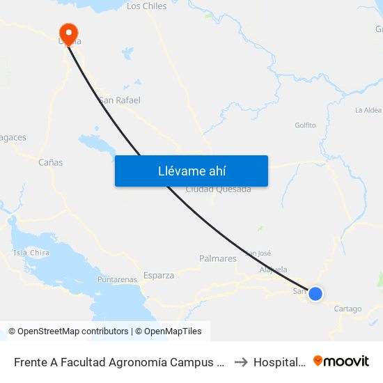 Frente A Facultad Agronomía Campus Ucr, Montes De Oca to Hospital Upala map