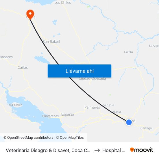 Veterinaria Disagro & Disavet, Coca Cola San José to Hospital Upala map