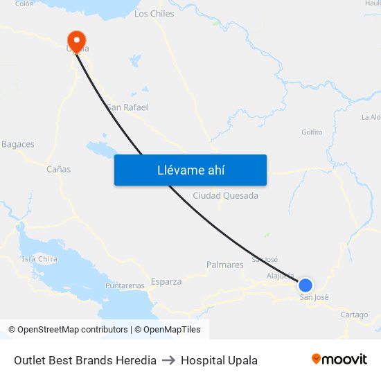 Outlet Best Brands Heredia to Hospital Upala map
