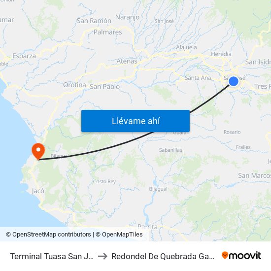 Terminal Tuasa San José to Redondel De Quebrada Ganado map