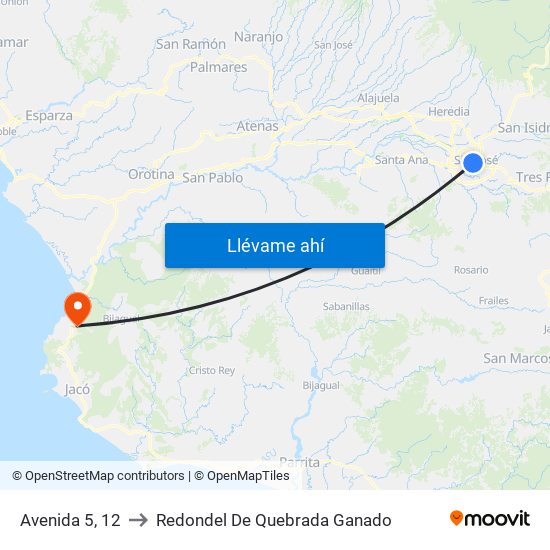 Avenida 5, 12 to Redondel De Quebrada Ganado map