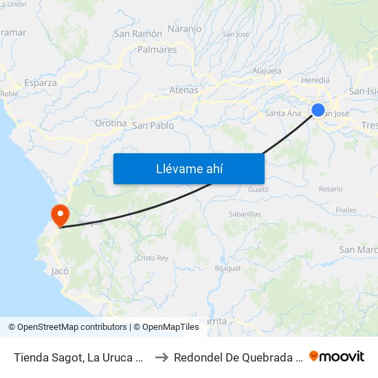 Tienda Sagot, La Uruca San José to Redondel De Quebrada Ganado map