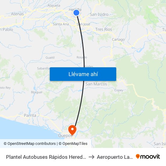 Plantel Autobuses Rápidos Heredianos, Pirro Heredia to Aeropuerto La Managua map