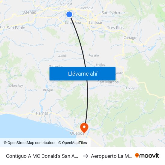 Contiguo A MC Donald's San Antonio, Belén to Aeropuerto La Managua map