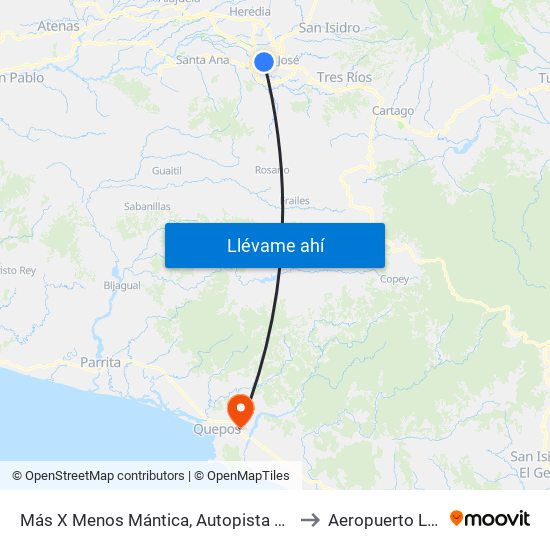 Más X Menos Mántica, Autopista General Cañas San José to Aeropuerto La Managua map