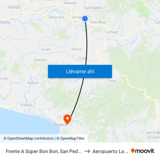 Frente A Súper Bon Bon, San Pedro Montes De Oca to Aeropuerto La Managua map