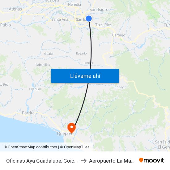 Oficinas Aya Guadalupe, Goicoechea to Aeropuerto La Managua map