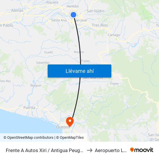 Frente A Autos Xiri / Antigua Peugeot, La Valencia Heredia to Aeropuerto La Managua map