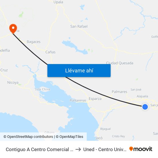 Contiguo A Centro Comercial Santa Ana Town Center to Uned - Centro Universitario Liberia map