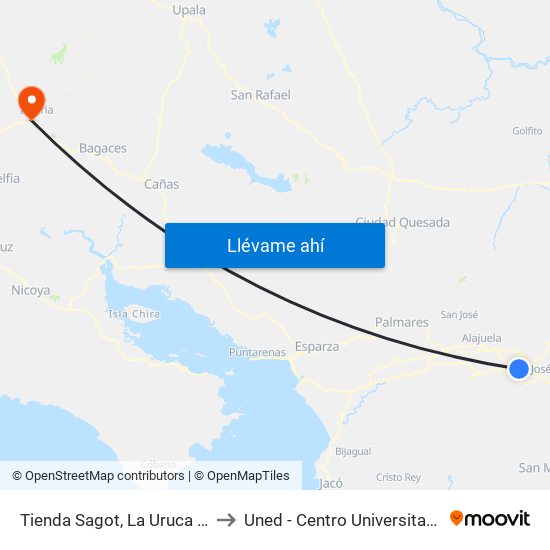 Tienda Sagot, La Uruca San José to Uned - Centro Universitario Liberia map