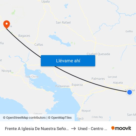 Frente A Iglesia De Nuestra Señora De Los Ángeles, Ángeles San José to Uned - Centro Universitario Liberia map