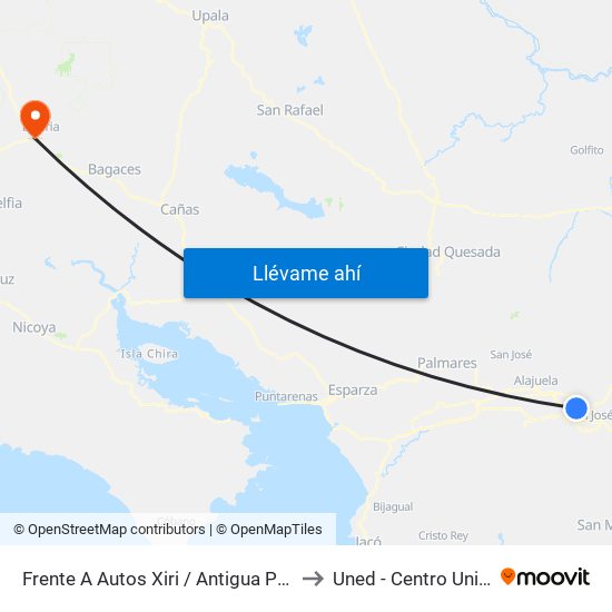 Frente A Autos Xiri / Antigua Peugeot, La Valencia Heredia to Uned - Centro Universitario Liberia map