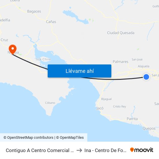 Contiguo A Centro Comercial Santa Ana Town Center to Ina - Centro De Formación Nicoya map
