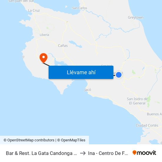 Bar & Rest. La Gata Candonga San Pedro, Montes De Oca to Ina - Centro De Formación Nicoya map