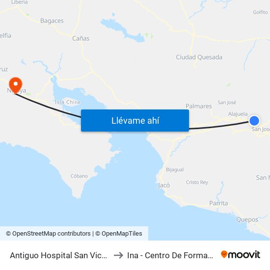 Antiguo Hospital San Vicente De Paul to Ina - Centro De Formación Nicoya map