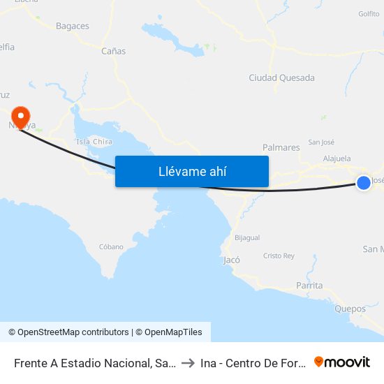 Frente A Estadio Nacional, Sabana Norte San José to Ina - Centro De Formación Nicoya map