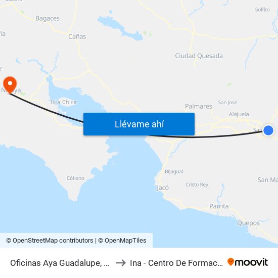 Oficinas Aya Guadalupe, Goicoechea to Ina - Centro De Formación Nicoya map