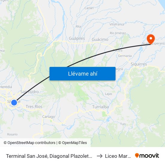 Terminal San José, Diagonal Plazoleta Tiradentes to Liceo Maryland map