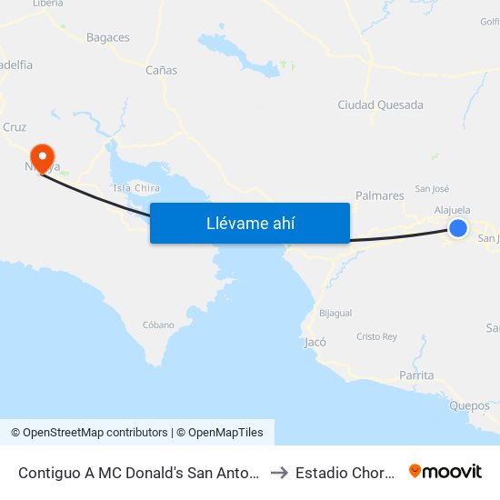Contiguo A MC Donald's San Antonio, Belén to Estadio Chorotega map