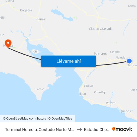 Terminal Heredia, Costado Norte Mercado Heredia to Estadio Chorotega map