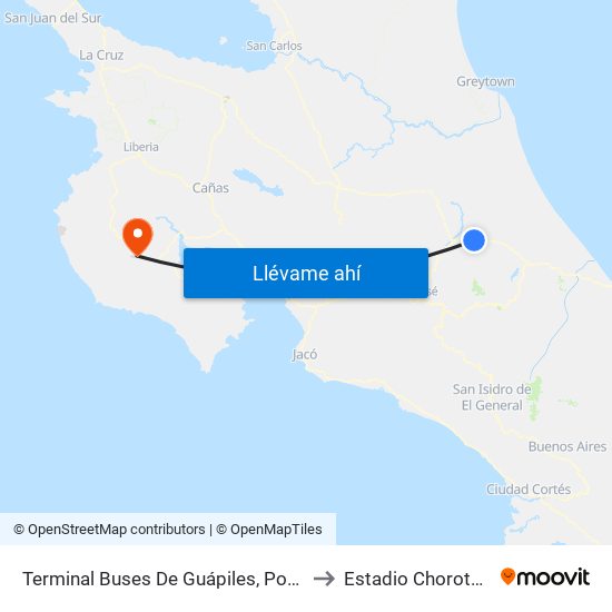 Terminal Buses De Guápiles, Pococí to Estadio Chorotega map