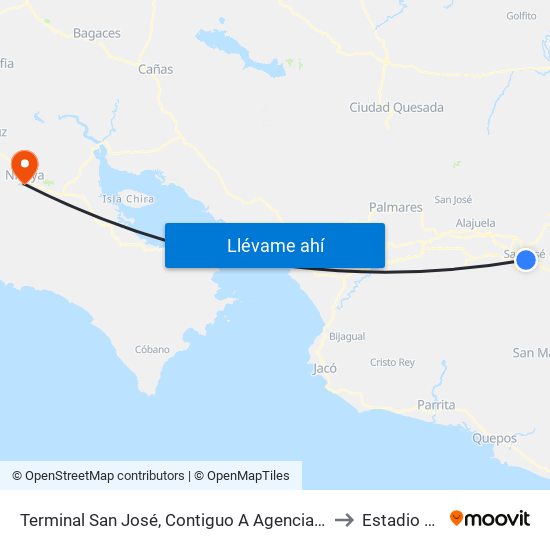 Terminal San José, Contiguo A Agencia Western Union Avenida Segunda to Estadio Chorotega map