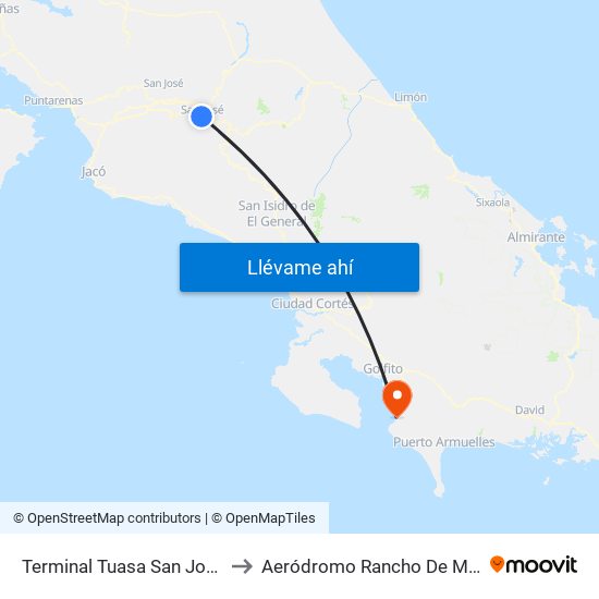 Terminal Tuasa San José to Aeródromo Rancho De Mar map