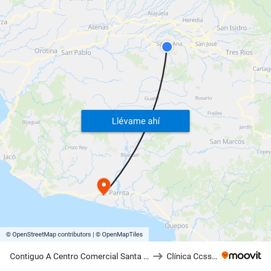Contiguo A Centro Comercial Santa Ana Town Center to Clínica Ccss Parrita map