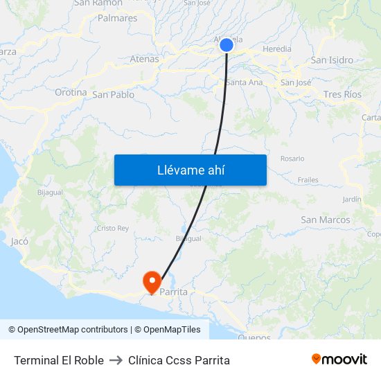 Terminal El Roble to Clínica Ccss Parrita map