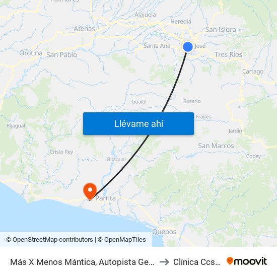 Más X Menos Mántica, Autopista General Cañas San José to Clínica Ccss Parrita map