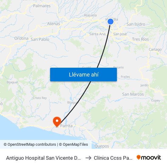 Antiguo Hospital San Vicente De Paul to Clínica Ccss Parrita map