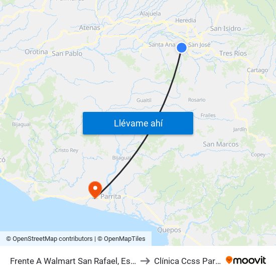 Frente A Walmart San Rafael, Escazú to Clínica Ccss Parrita map