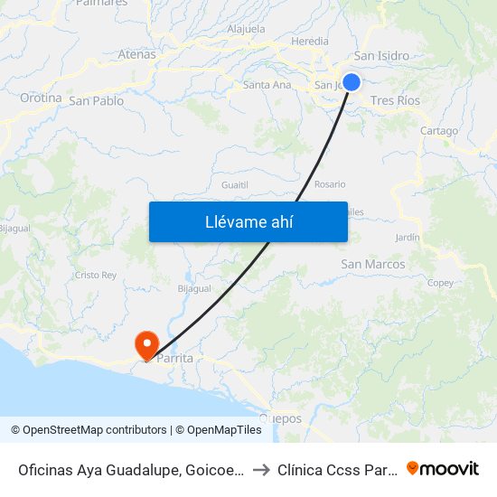 Oficinas Aya Guadalupe, Goicoechea to Clínica Ccss Parrita map