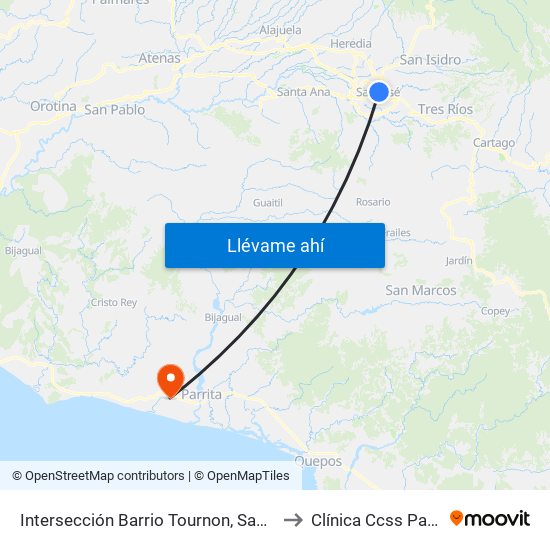 Intersección Barrio Tournon, San José to Clínica Ccss Parrita map