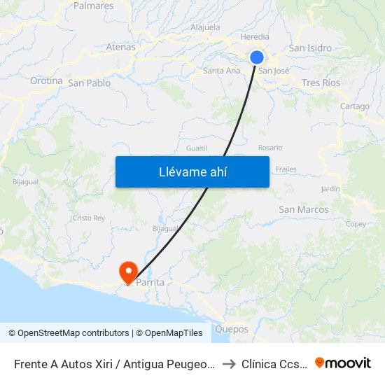 Frente A Autos Xiri / Antigua Peugeot, La Valencia Heredia to Clínica Ccss Parrita map