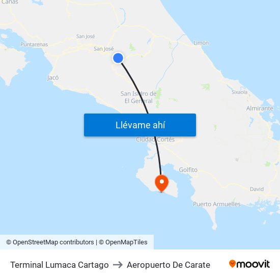 Terminal Lumaca Cartago to Aeropuerto De Carate map