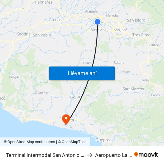 Terminal Intermodal San Antonio De Belén to Aeropuerto La Ligia map