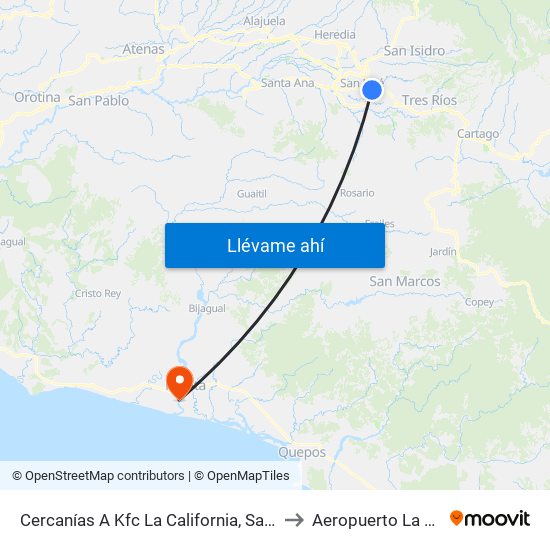 Cercanías A Kfc La California, San José to Aeropuerto La Ligia map