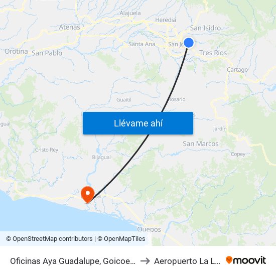 Oficinas Aya Guadalupe, Goicoechea to Aeropuerto La Ligia map