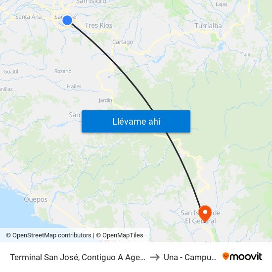 Terminal San José, Contiguo A Agencia Western Union Avenida Segunda to Una - Campus Pérez Zeledón map