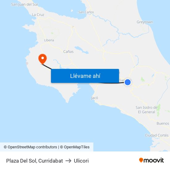 Plaza Del Sol, Curridabat to Ulicori map