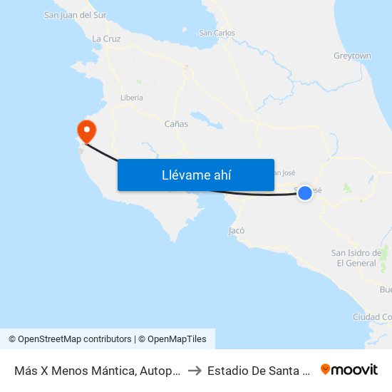 Más X Menos Mántica, Autopista General Cañas San José to Estadio De Santa Rosa De Tamarindo map