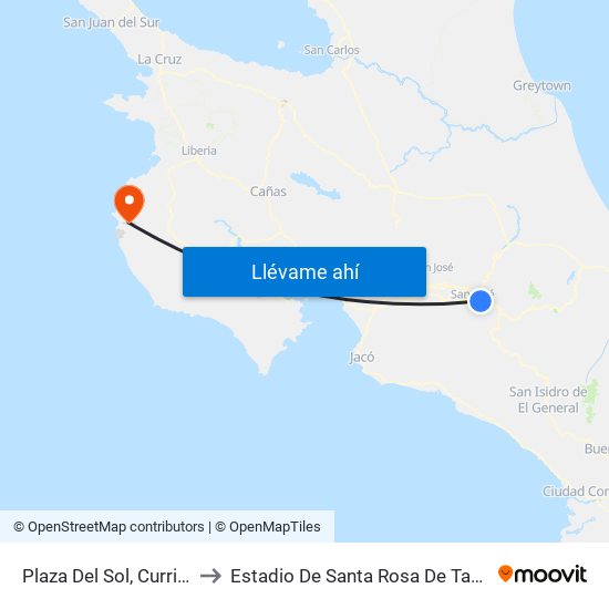 Plaza Del Sol, Curridabat to Estadio De Santa Rosa De Tamarindo map