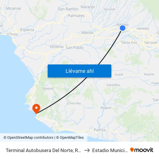 Terminal Autobusera Del Norte, Radial Francisco J. Orlich Alajuela to Estadio Municipal De Garabito map