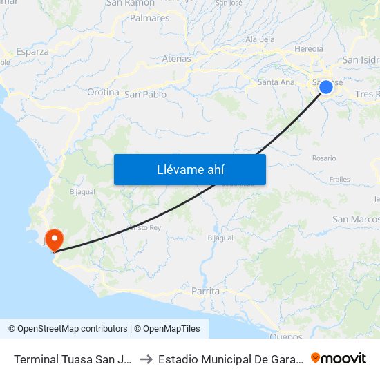 Terminal Tuasa San José to Estadio Municipal De Garabito map