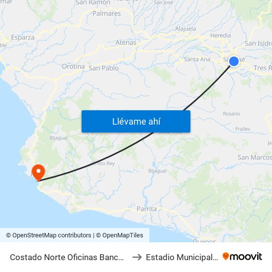 Costado Norte Oficinas Banco Nacional San José to Estadio Municipal De Garabito map