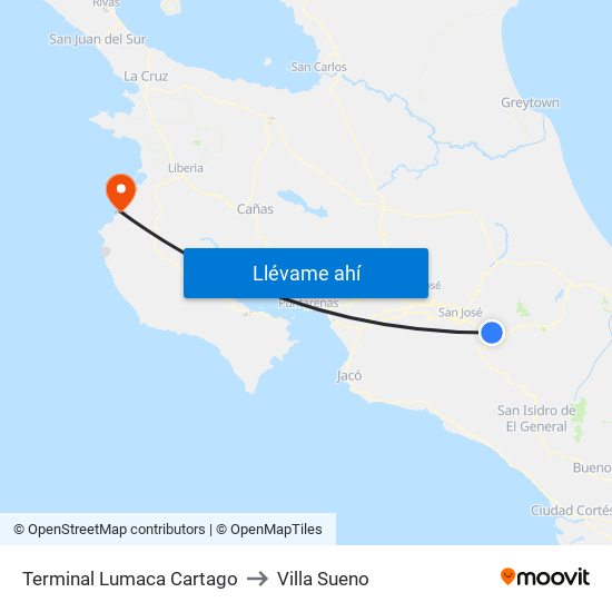 Terminal Lumaca Cartago to Villa Sueno map