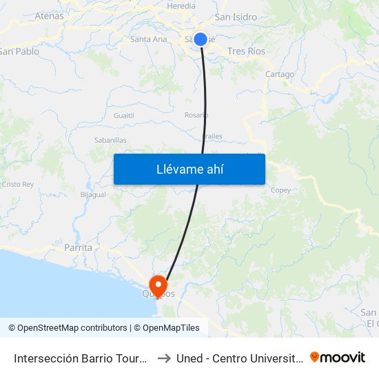Intersección Barrio Tournon, San José to Uned - Centro Universitario Quepos map